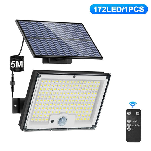 Luces solares para exteriores, 172 LED, 3 modos, sensor de movimiento dividido, impermeables, 318 LED, focos solares para patio y jardín.