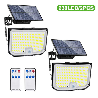 Luces solares para exteriores, 172 LED, 3 modos, sensor de movimiento dividido, impermeables, 318 LED, focos solares para patio y jardín.