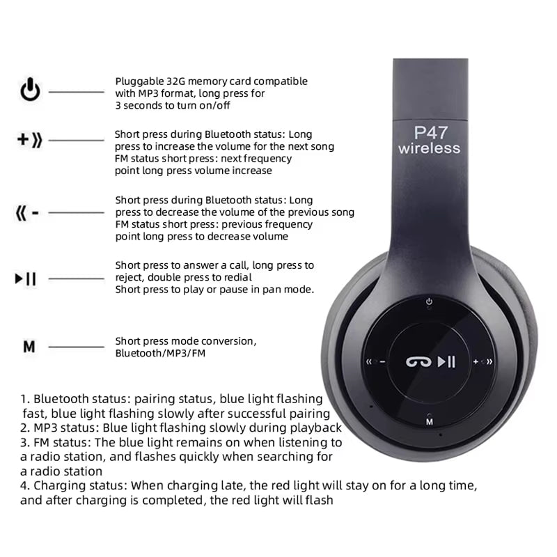 Audifonos de  Bluetooth 5.0 P47 TWS con micrófono para música, para iPhone, Samsung, Android e iOS.