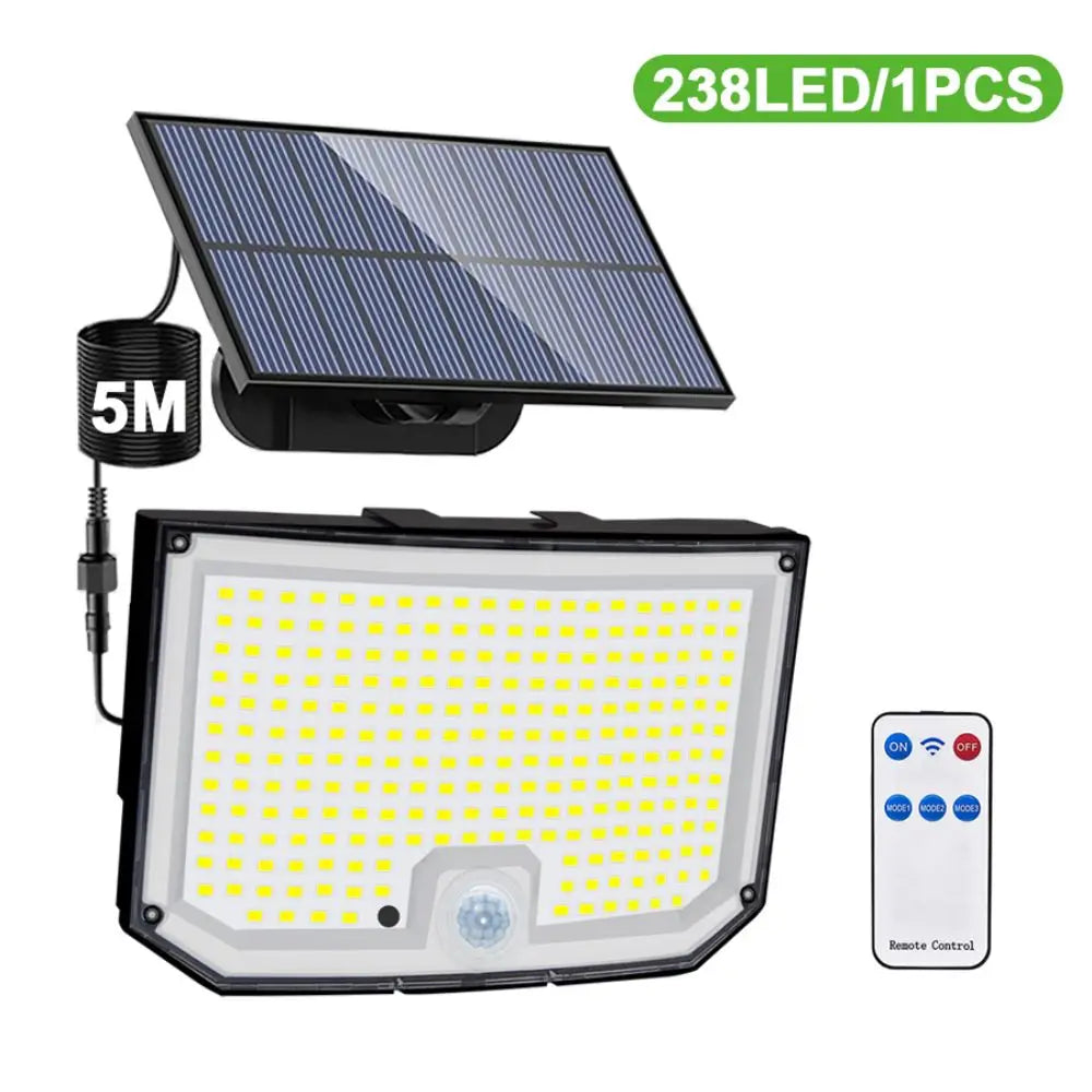 Luces solares para exteriores, 172 LED, 3 modos, sensor de movimiento dividido, impermeables, 318 LED, focos solares para patio y jardín.