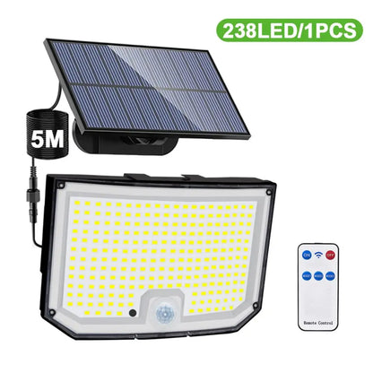 Luces solares para exteriores, 172 LED, 3 modos, sensor de movimiento dividido, impermeables, 318 LED, focos solares para patio y jardín.