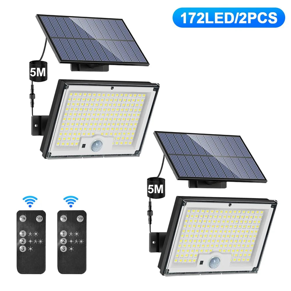 Luces solares para exteriores, 172 LED, 3 modos, sensor de movimiento dividido, impermeables, 318 LED, focos solares para patio y jardín.