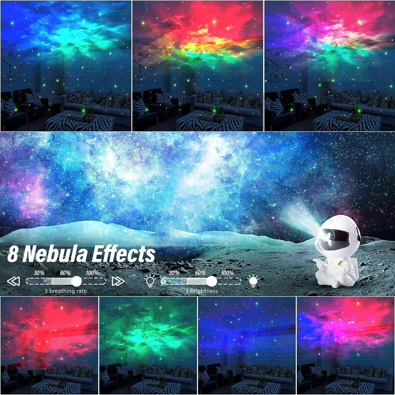 Transforma cualquier habitación en una galaxia mágica con el Astronaut Projector. Esta lámpara de proyección 360°