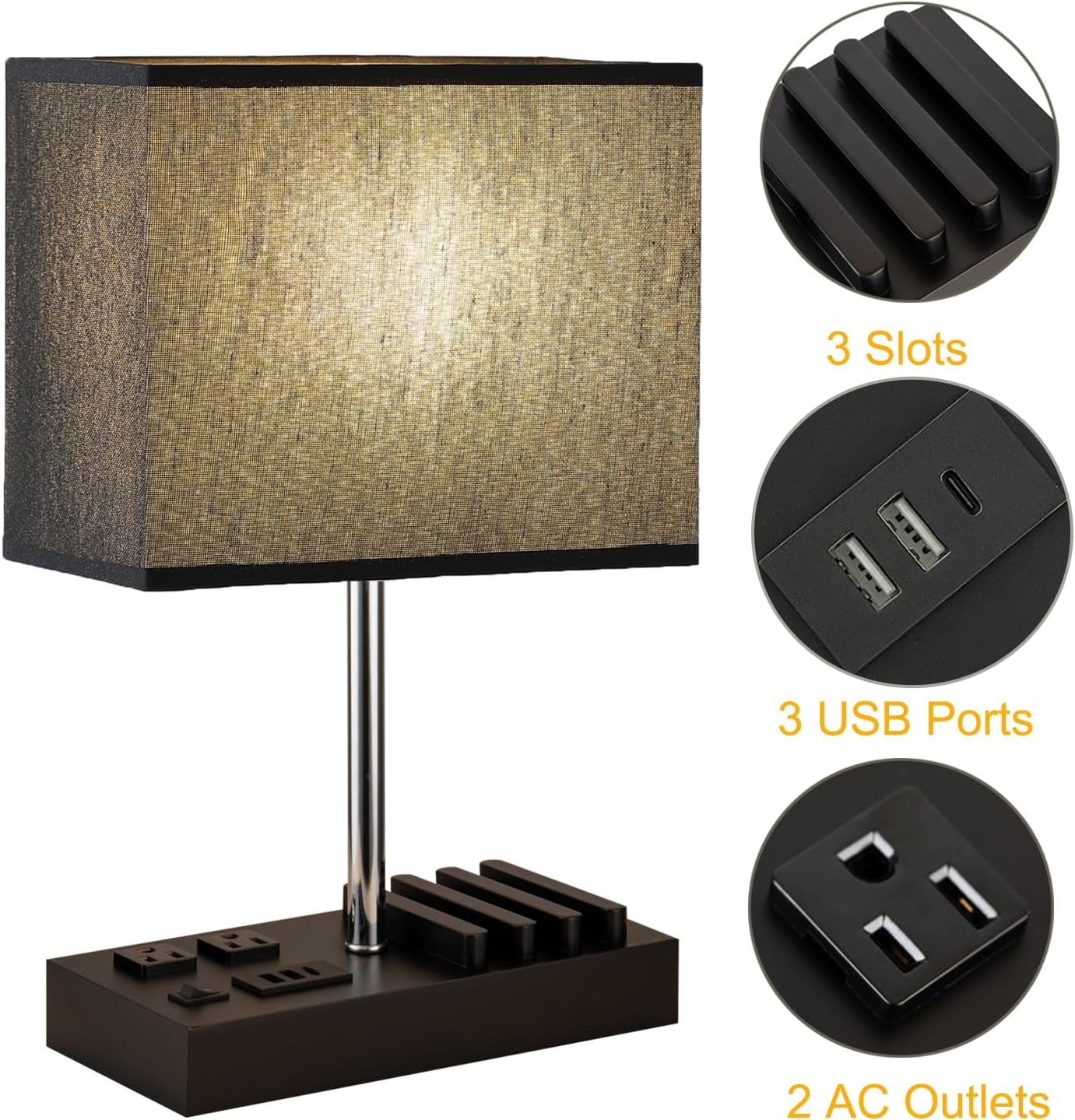 🔌 Lámpara de Mesa con 3 Puertos USB – Iluminación y carga en un solo lugar