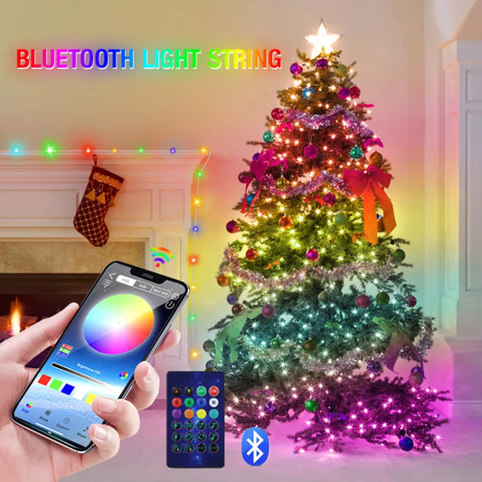 Tira de luces LED Dreamcolor RGB IC WS2812B con control inteligente por Bluetooth, guirnalda navideña, cortina impermeable, decoración para fiestas