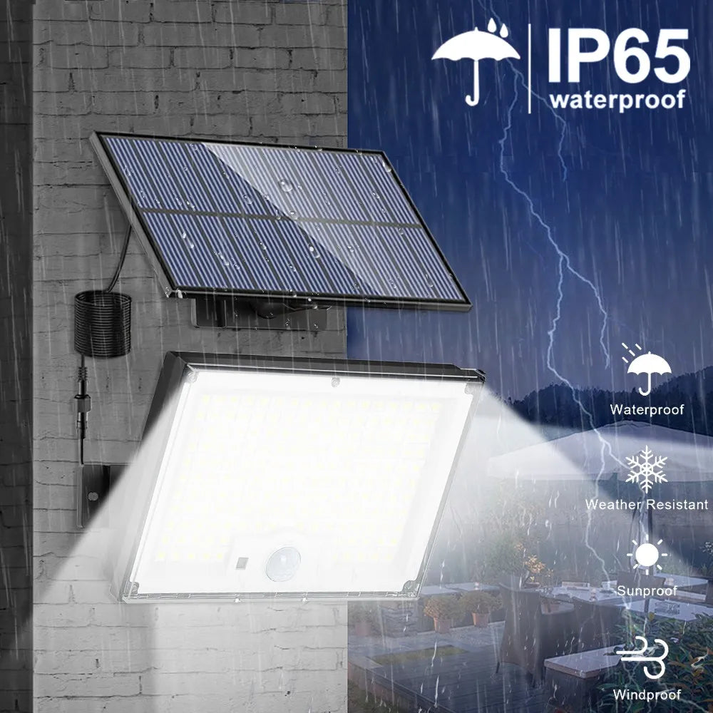 Luces solares para exteriores, 172 LED, 3 modos, sensor de movimiento dividido, impermeables, 318 LED, focos solares para patio y jardín.