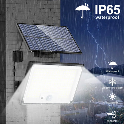 Luces solares para exteriores, 172 LED, 3 modos, sensor de movimiento dividido, impermeables, 318 LED, focos solares para patio y jardín.