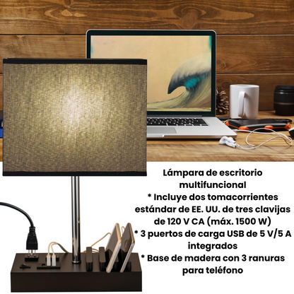 🔌 Lámpara de Mesa con 3 Puertos USB – Iluminación y carga en un solo lugar